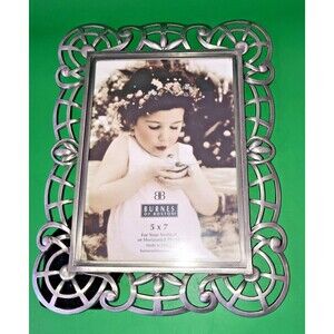 Burnes of Boston Picture Frame "5x7" Wall or Standing Silvertone Metal